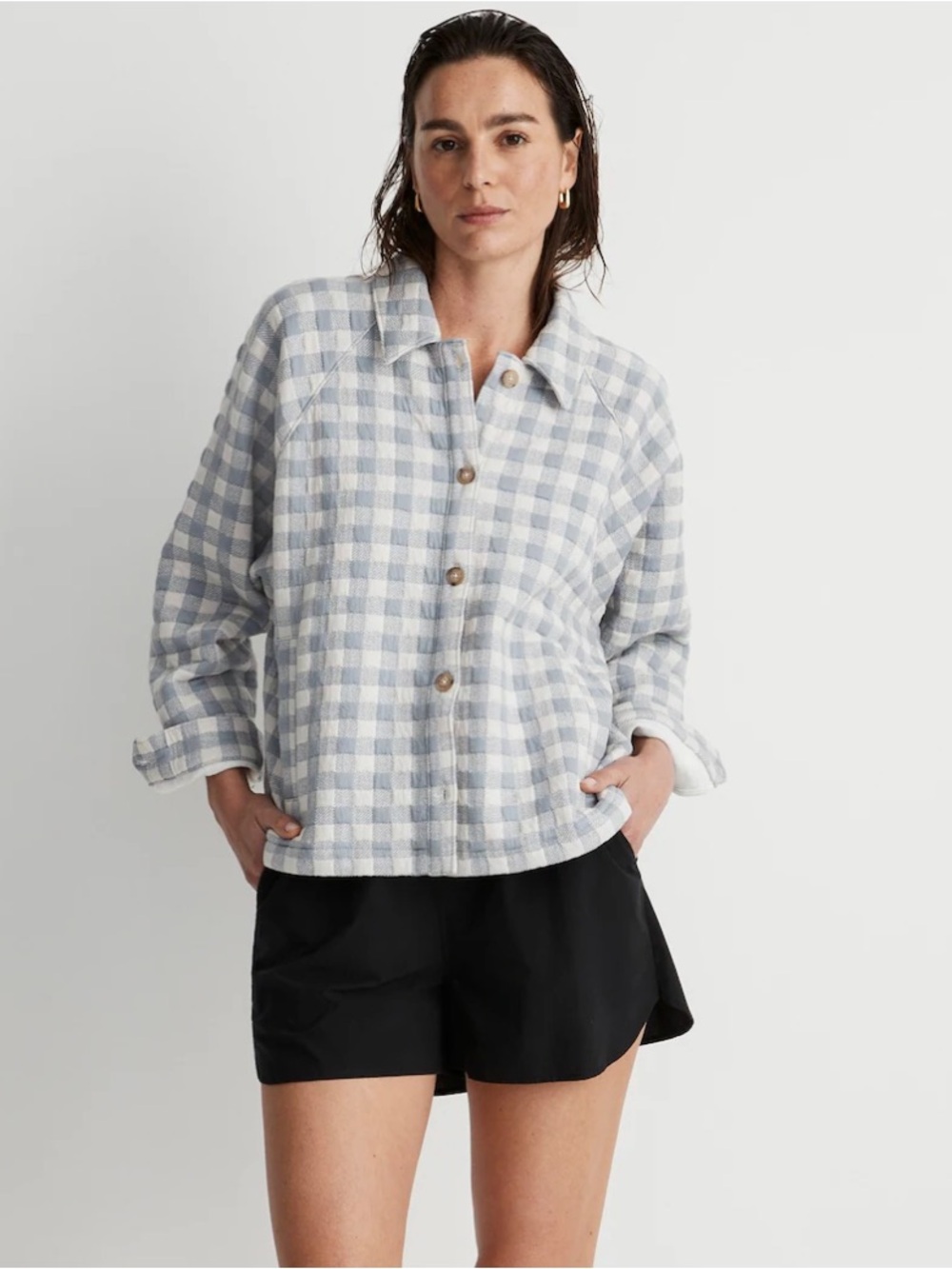Madewell Gingham Quilted Crop Shirt-Jacket